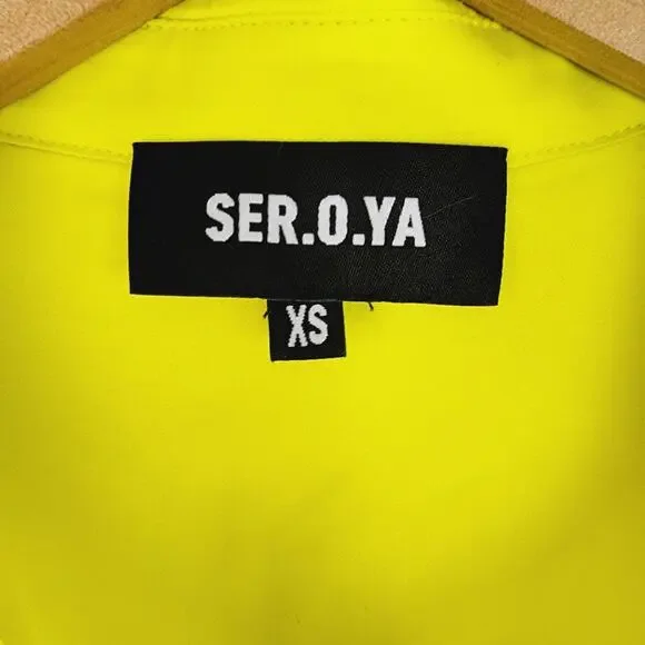 NEW Ser.O.Ya by Retrofête Cayne Silk Shirt - Neon Lime Yellow - XS - $375 - Picture 9 of 12